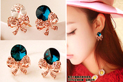 Rusa shine original jewelry card drops Flash diamond bow earrings zircon 2 colors optional