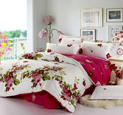 家纺4件套床上用品全棉斜纹印花四件套红 纯棉床单被套 婚庆床品