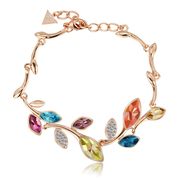 Mu-Mu-jewelry Acacia leaves imitation diamond crystal Korean fashion bracelet women jewelry gold-plated mail premium