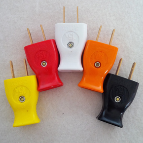 黄色两极转动插头 电源两极插头 带内胆阻燃二插头