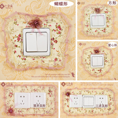 新款七色鱼浪漫馨语开关贴(米色)蕾丝开关套、开关罩