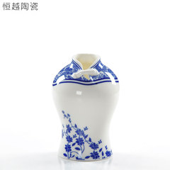 恒越 青花瓷美人瓶陶瓷花瓶百搭办公桌摆件花插 笔筒 12cm*7cm