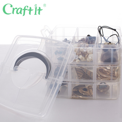 Craftit 可提首饰盒收纳盒塑料 小饰品可拆多格盒三层透明储物盒