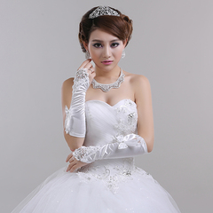 新娘2014白色长款新娘手套花朵装饰结婚套指婚纱手套礼服手套