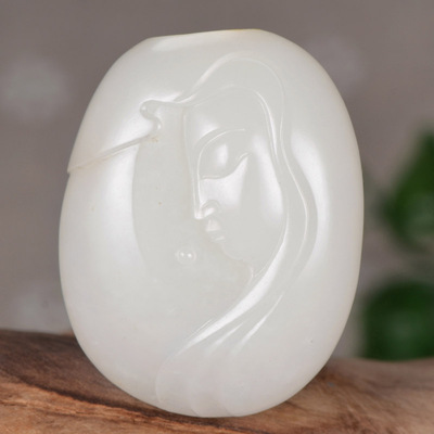 苏州大师李佐龙作品 33克 侧脸观音 新疆和田玉羊脂白玉籽料13