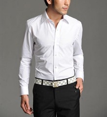 男士纯色打底长袖衬衣职业商务修身衬衫韩版白色休闲潮男棉衬衫