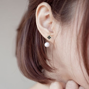 Email Korea new Korean fashion rear-mounted four-leaf clover dual-use faux Pearl Stud Earrings