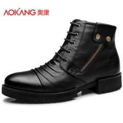 Aucom men's genuine flow warm rivet englon Martin boots, men's boots, genuine leather men's short boots