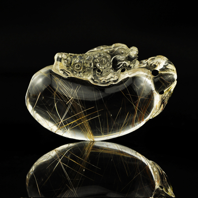 精美天然发晶 龙生九子之螭吻吊坠661 多子多福挂件