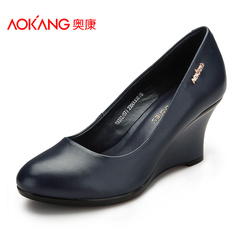 Aokang shoes leather shoes with wedges commuter wild trend with OL toe your head high women's shoe