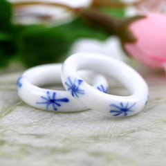 Green ceramic jewelry national style blue and white porcelain of Jingdezhen ceramic rings rings rings ladies