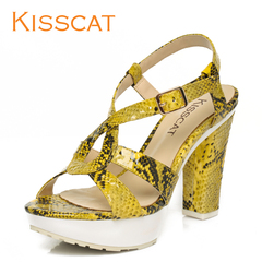 Kisscat kissing the cat cow leather snakeskin sexy trends Europe, coarse fan with ultra high heel platform women sandals