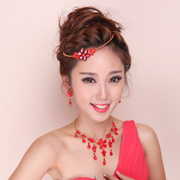 Good beauty Bridal jewelry bridal necklace earrings tiara sets red Chinoiserie dress toast clothing accessories