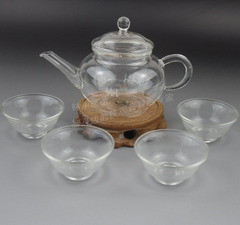 精品耐热玻璃茶具套装 带过滤内胆六人壶 耐高温玻璃茶壶 4葵口杯