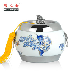 烁之乔  陶瓷茶叶罐  普洱茶罐密封茶叶包装礼盒 不锈钢茶叶罐