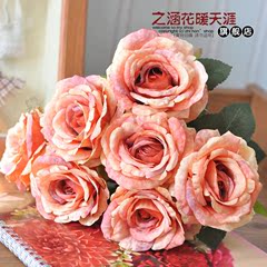 之涵仿真花玫瑰娟花装饰花人造花假花布花7头欧式玫瑰8色