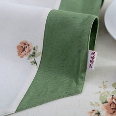 伊诺美家双层布艺 餐桌桌旗/桌条/床旗 欧式简约现代棉麻白绿色