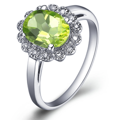 天然橄榄石s925银戒指女士韩版绿水晶大食指环时尚潮人夸张个性