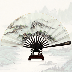 仿乌木折扇中国风男士扇子 夏季古风手绘工艺白纸扇特色礼品
