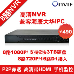 高清NVR 8路1080网络数字硬盘录像机 2块硬盘 兼容海康大华IPC