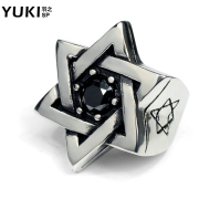 YUKI index finger ring titanium steel men''s rings domineering six-pointed star in Europe and America people retro single personality Korean jewelry