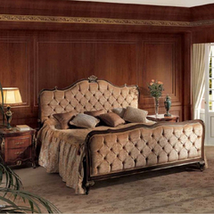 美式古典卧室纯实木床棕色软包床双人床欧式拉扣软体床布艺床定制