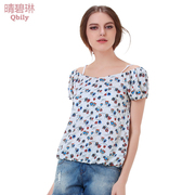 Fine bi Linda 2015 spring/summer new dress collar the word Korean sweet OWL print shirt with Bell sleeves