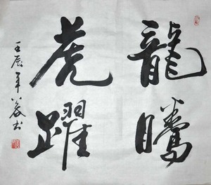 《龙腾虎跃》行书 斗方 书法作品真迹 横幅 客厅 字画 礼品