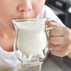 牛奶玻璃杯 新奇特喝水杯 双层耐热牛奶杯 玻璃果法杯（奶牛状）