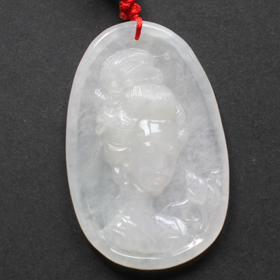 《玉美人》老坑天然翡翠冰种美女头像吊坠
