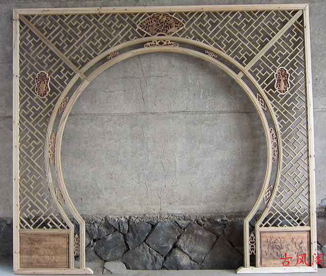 雕花花格门 实木玄关隔断 月亮门 落地罩 万字格——古风阁实木明清