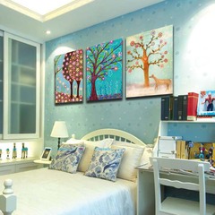 现代简约客厅装饰画 地中海沙发背景卧室画三联竖款抽象挂画
