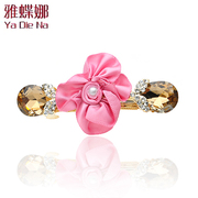 Ya na top with fabric flowers rhinestone clip hair accessories hair clip hairpin Crystal Heng Q0824