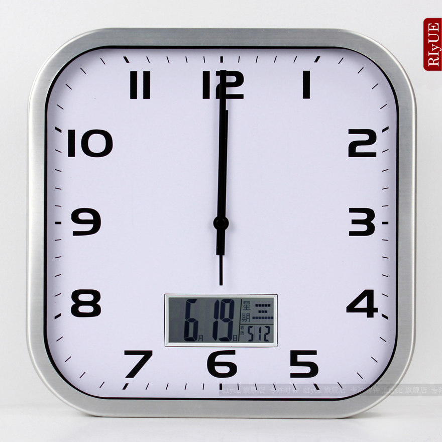 riyue12英寸正方形电波挂钟艺术静音客厅光波钟万年历电子钟智能