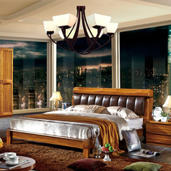 实木床1.8米双人床现代中式真皮软靠床婚床乌金木实木高箱储物床