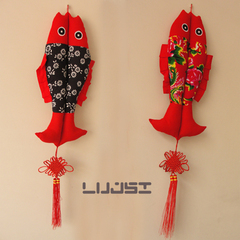 鲁居士 手工缝制工艺品 印花布艺鱼中国结墙面装饰 新年民族挂饰