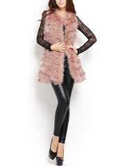 Bohemian ~ handsome Eyelash lace padded ostrich Turkey feathers sent long fluffy fur vest belt