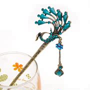 Smiling Korean vintage Peacock rhinestone hairpin hairpin hair accessories hair headdress ornament insert hairpin-Chai 8