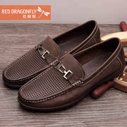 Red Dragonfly leather men sandals, summer new style genuine leisure breathable perforated hollow men's shoes