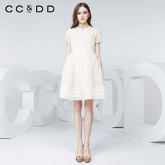 CCDD2016夏装新专柜正品 欧根纱绣花时尚公主裙 泡泡袖甜美连衣裙