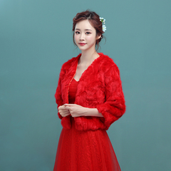 冬季新娘婚纱毛披肩长袖韩版礼服红色披肩大码加厚保暖短款外套女