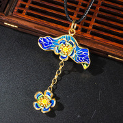 Thai-Japanese and Korean fashion gold-plated 925 Silver Flower pendant ladies burn blue cloisonne craft silver jewelry