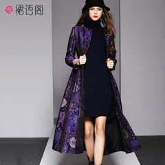 裙语阁女装秋季风衣印花时尚修身显瘦女装中长款外套大衣F426-1