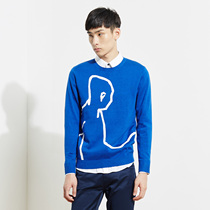 美特斯邦威2015秋装新款男人像印花长袖毛衫吊牌价169