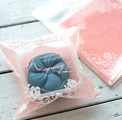 90个粉红玫瑰蕾丝装饰曲奇饼干月饼自粘韩国自封袋食品西点包装袋