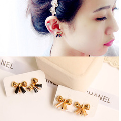 Korean cute Flash Crystal bow Stud Earrings non-pierced ear ear clip earrings ear studs earrings ear bone