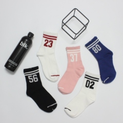 韩国ulzzang原宿23字母二三杠条纹中筒棉袜子 男女棒球足球运动袜