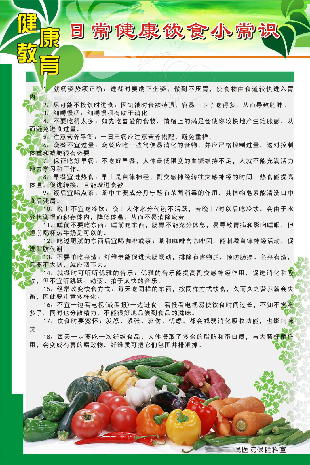 海报印制写真喷绘医院健康知识宣传日常健康饮食常识写真