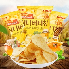 韩国进口零食海太蜂蜜黄油薯片膨化食品烤土豆片休闲小吃60g*3袋