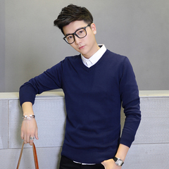 2015大学生毛衣男冬季男士V领套头韩版男装纯色针织衫修身线衣潮